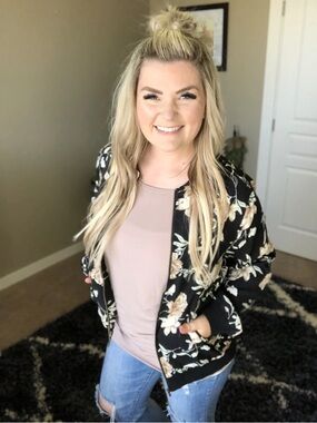 AMPERSAND AVE Black Floral Bomber Jacket